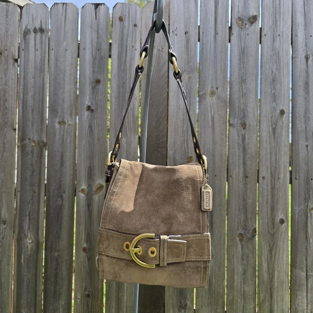 Coach Y2k Soho Messenger Flap Brown Suede‎ Leather Shoulder Bag Purse Vtg Buckle
